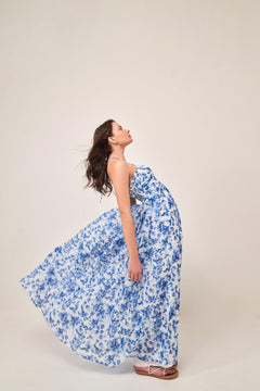 INDIGO FLORAL HALTER NECK MAXI DRESS - Sotbella