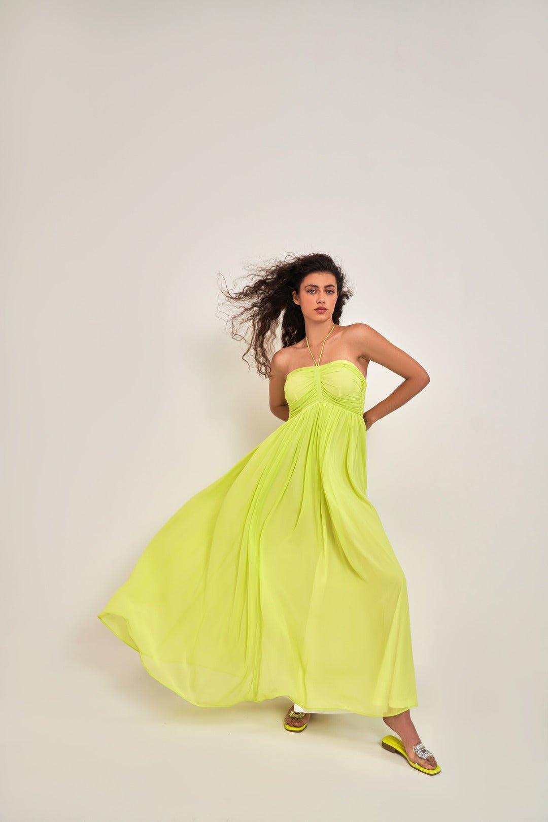 LIME HALTER NECK SUMMER MAXI DRESS - Sotbella