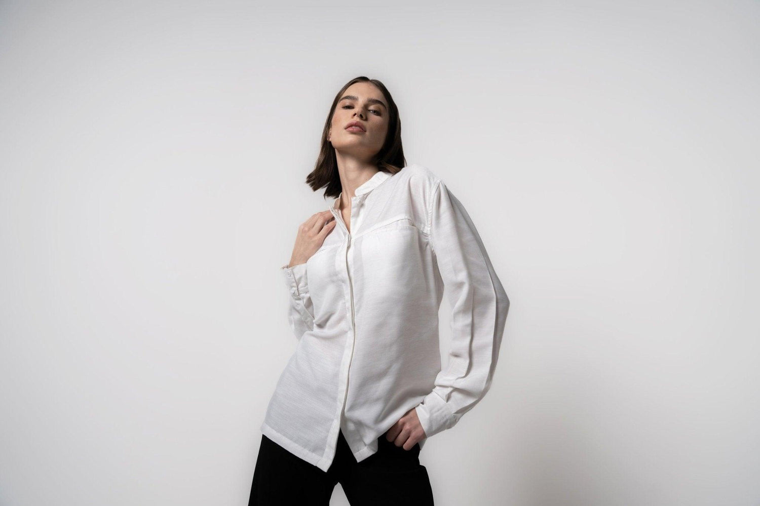 MANDARIN COLLAR SHIRT WITH FRONT POCKETS - Sotbella