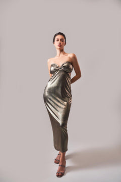 METALLIC SWEETHEART NECK LINE CUT-OUT BODY CON DRESS - Sotbella