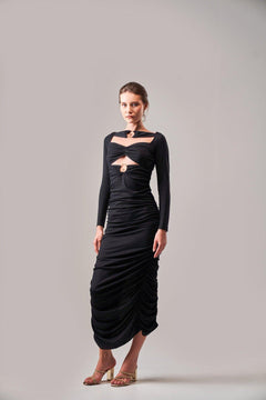 MIDNIGHT RING DETAIL RUCHED DRESS - Sotbella