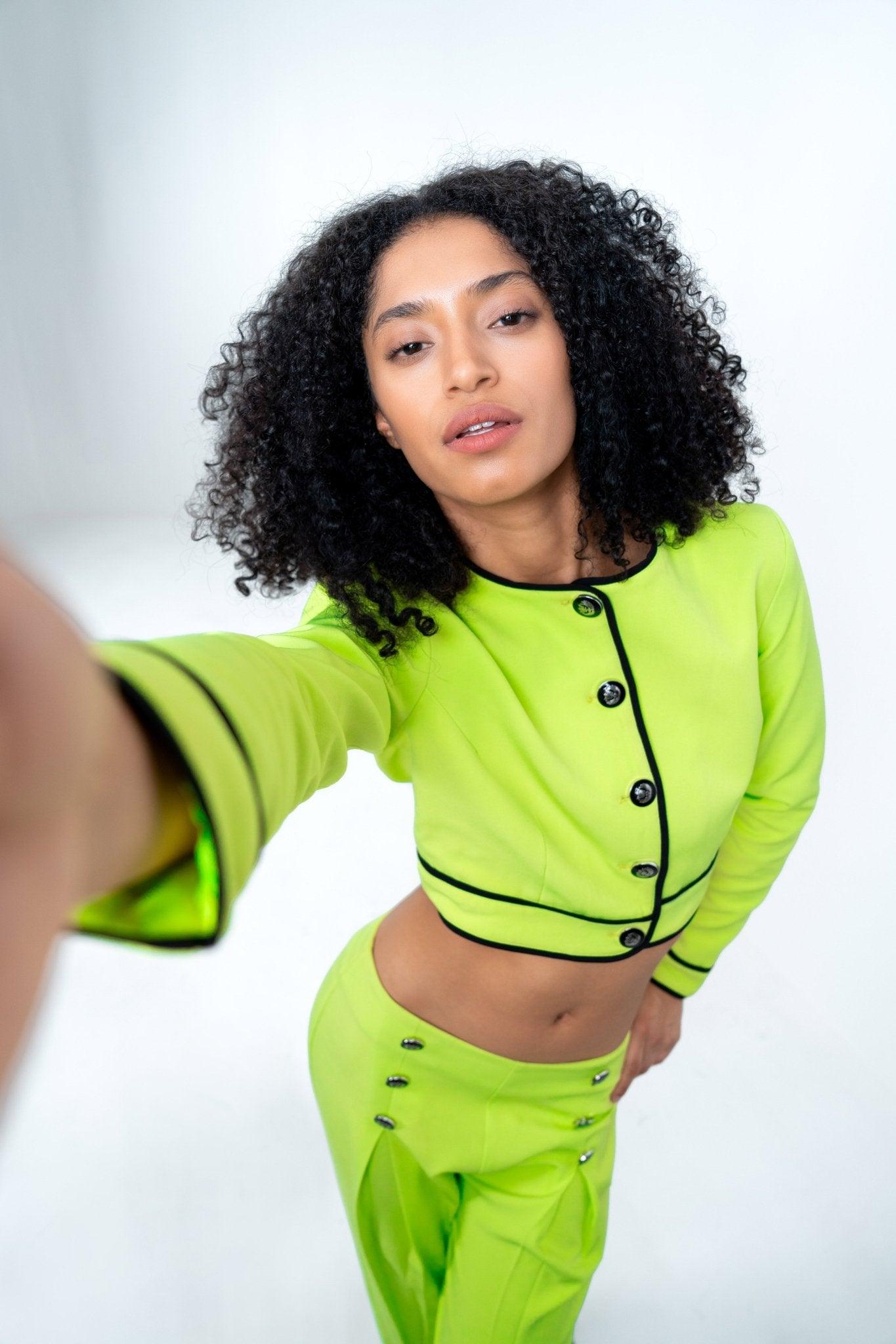 NEON GREEN COLORBLOCKED TOP AND PANT CO - ORD SET - Sotbella