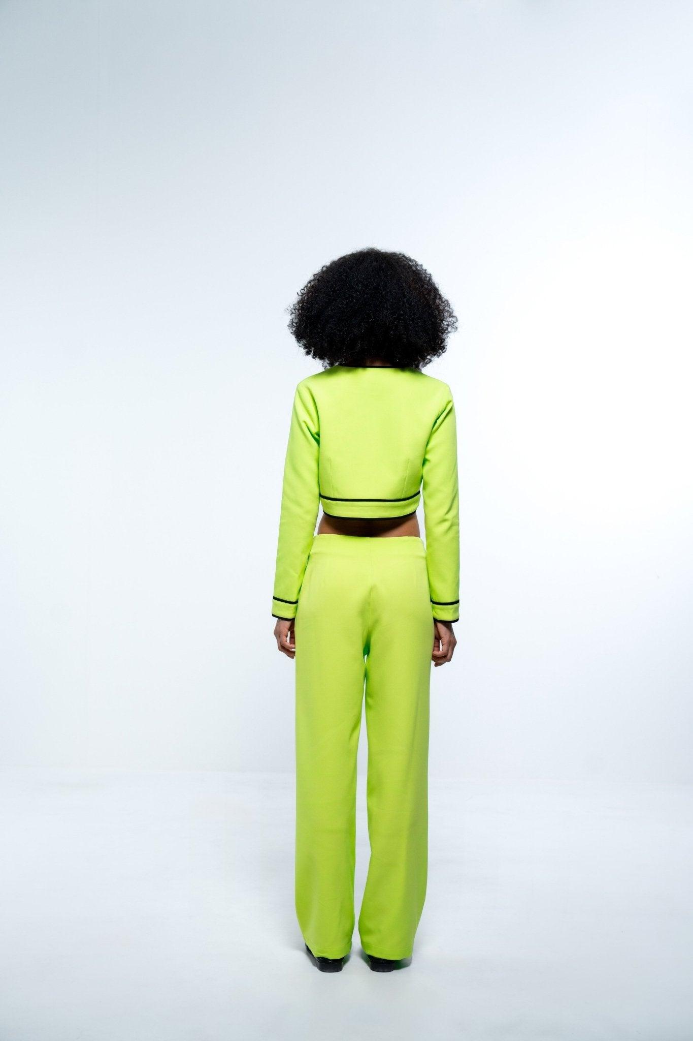 NEON GREEN JACKET WITH BLACK COLORBLOCK DETAIL - Sotbella