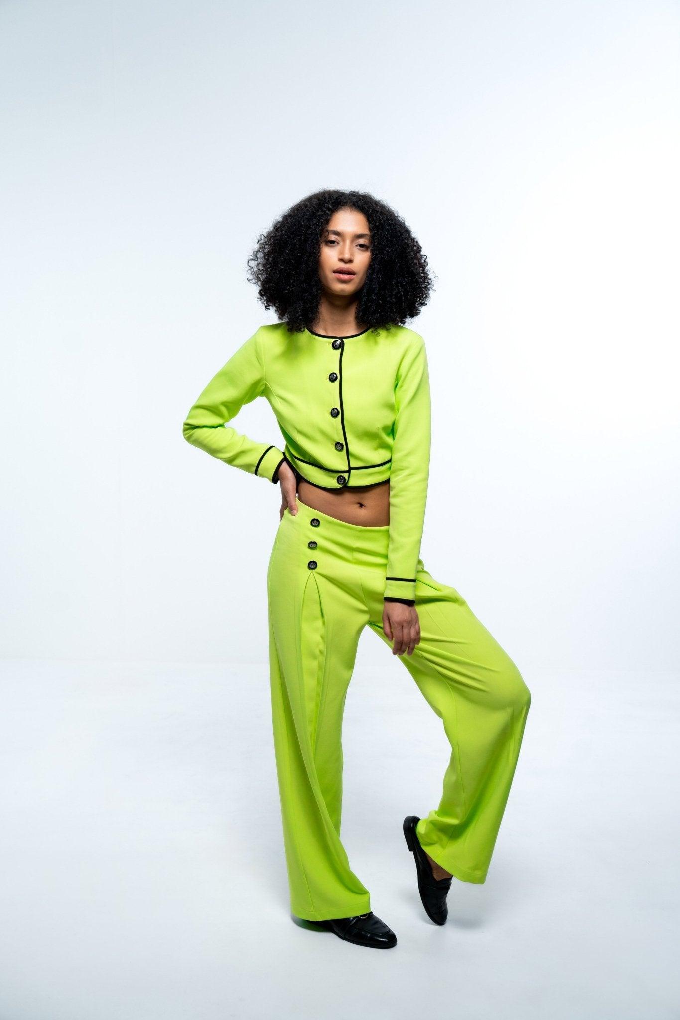 NEON GREEN JACKET WITH BLACK COLORBLOCK DETAIL - Sotbella