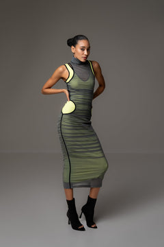 NEON LAYERED MESH DRESS WITH CONTRAST DETAIL - Sotbella