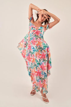 OFF - SHOULDER TROPICAL PRINT MAXI DRESS - Sotbella