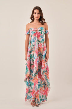 OFF - SHOULDER TROPICAL PRINT MAXI DRESS - Sotbella