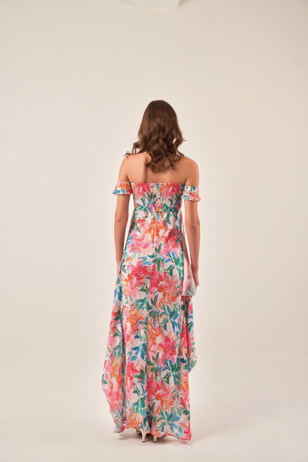 OFF-SHOULDER TROPICAL PRINT MAXI DRESS - Sotbella