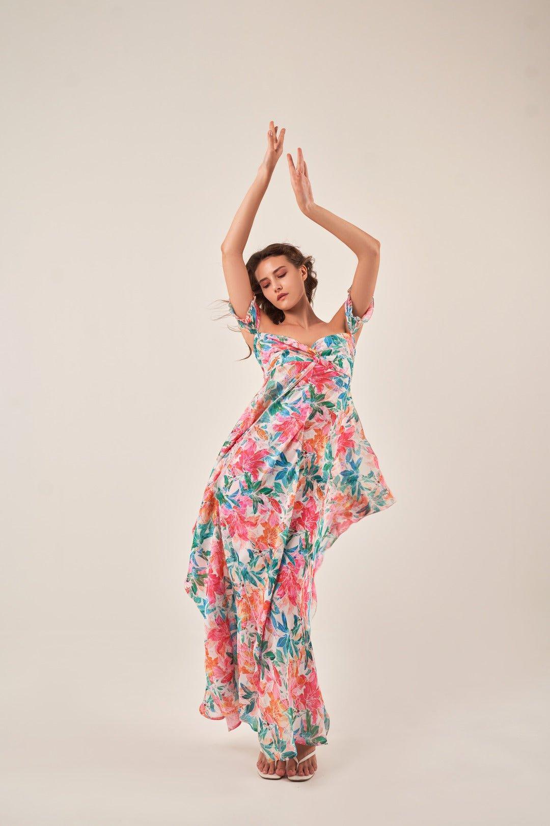 OFF-SHOULDER TROPICAL PRINT MAXI DRESS - Sotbella