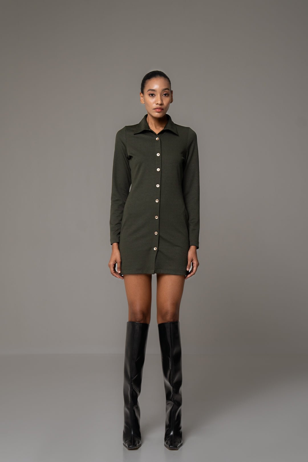 OLIVE SHIRT BODYCON DRESS - Sotbella