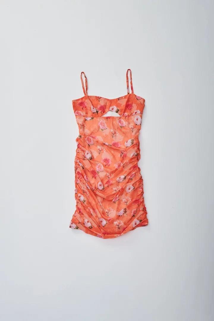 Orange Printed Mini Dress - Sotbella