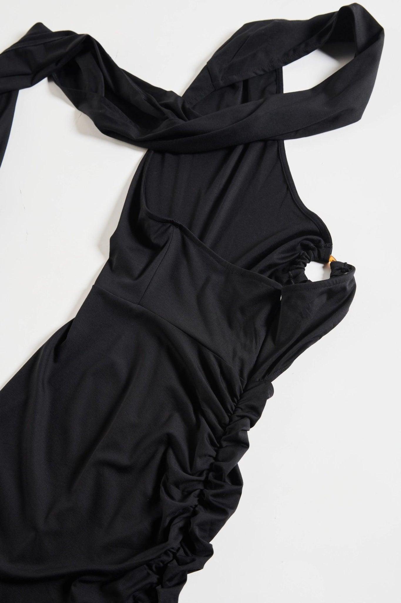 Party Wear Black Dress With A Scarf - Sotbella
