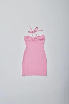 Pink Cross Neck Mini Dress - Sotbella
