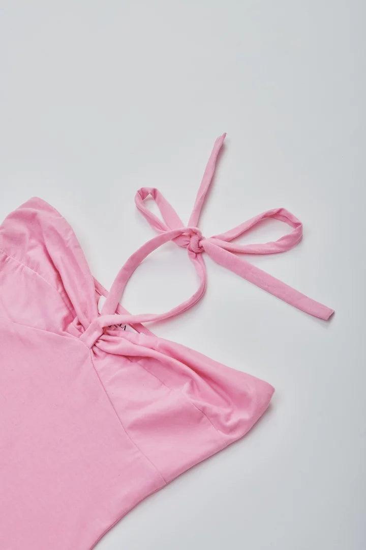 Pink Cross Neck Mini Dress - Sotbella