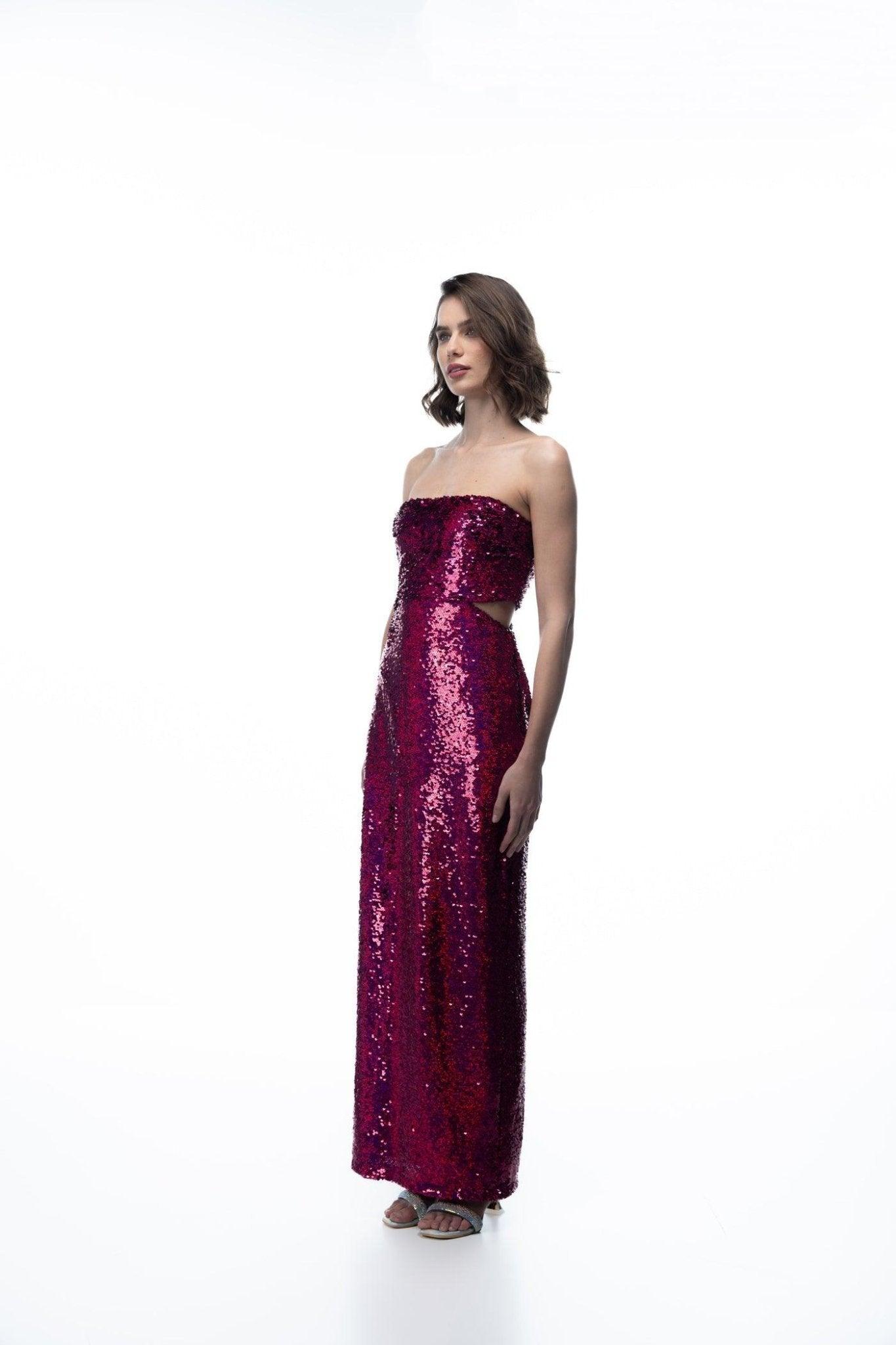 PINK SEQUIN STRAPLESS DRESS WITH CUTOUTS - Sotbella