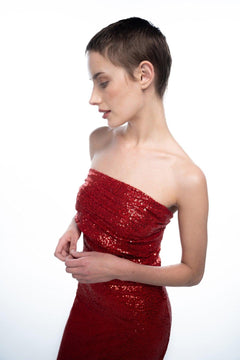 RED SEQUIN STRAPLESS 
DRESS-Sotbella