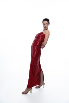 RED SEQUIN STRAPLESS 
DRESS-Sotbella