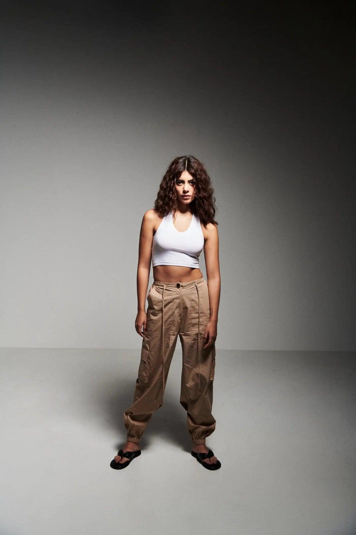 Set Of Halter Neck Top With Cargo Pants-Sotbella