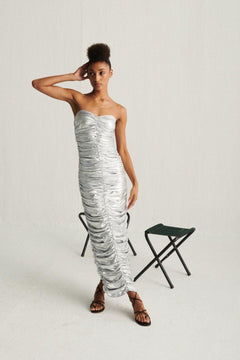 Silver Off Shoulder Bodycon Dress - Sotbella