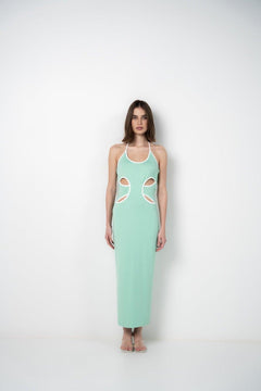 STRIKING AQUA 
CUTOUT DRESS-Sotbella