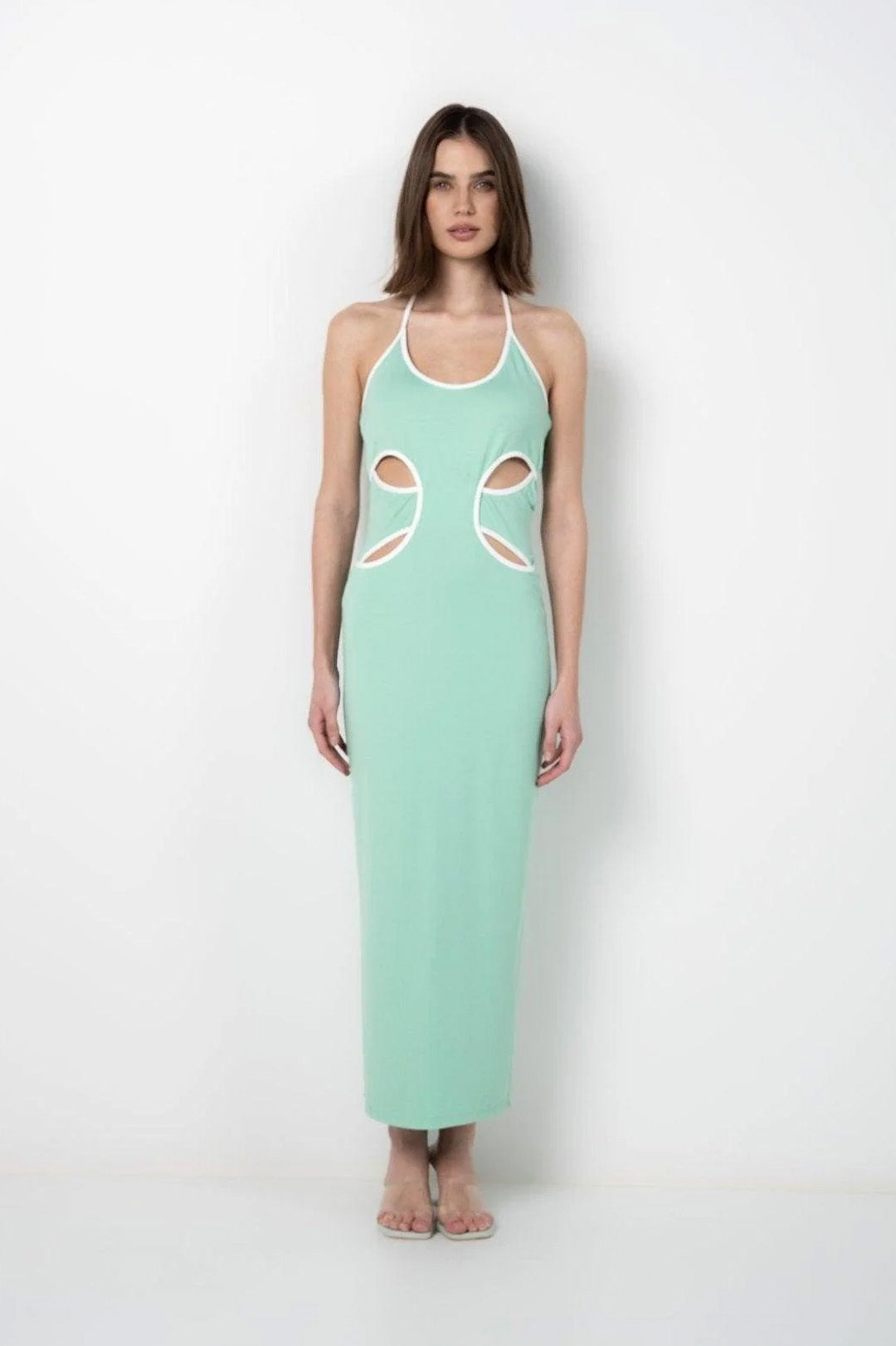 STRIKING AQUA 
CUTOUT DRESS