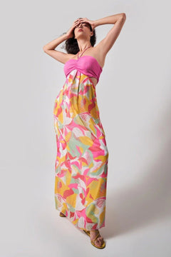 TROPICAL HALTER NECK MAXI DRESS - Sotbella