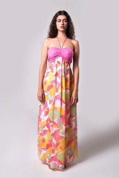 TROPICAL HALTER NECK MAXI DRESS - Sotbella