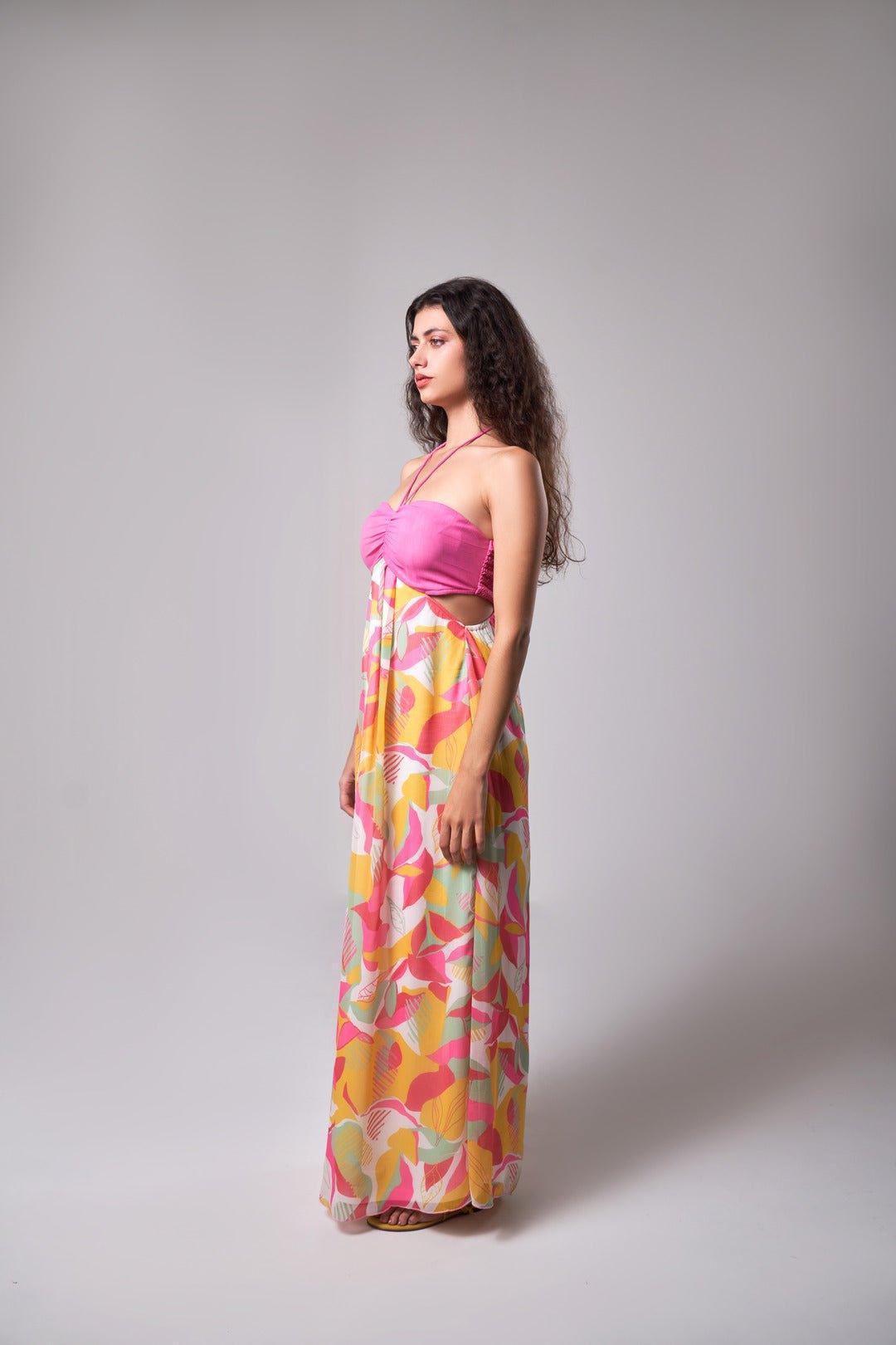 TROPICAL HALTER NECK MAXI DRESS - Sotbella