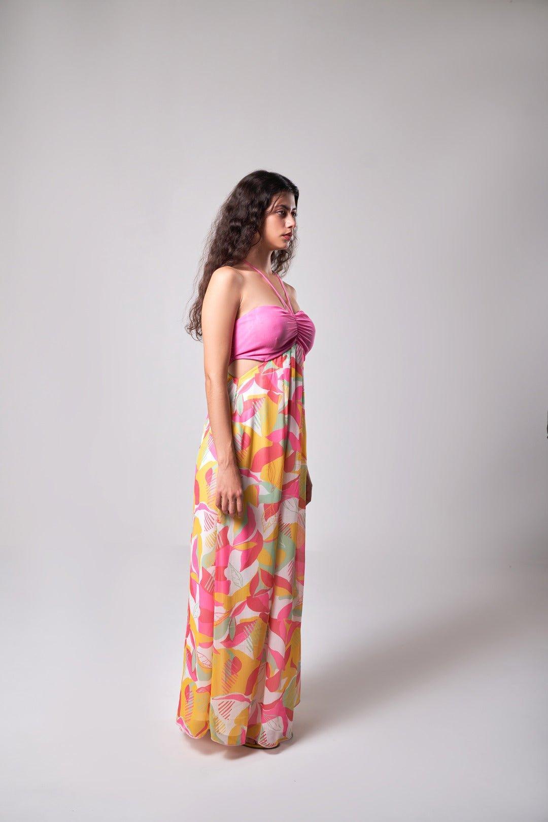 TROPICAL HALTER NECK MAXI DRESS - Sotbella