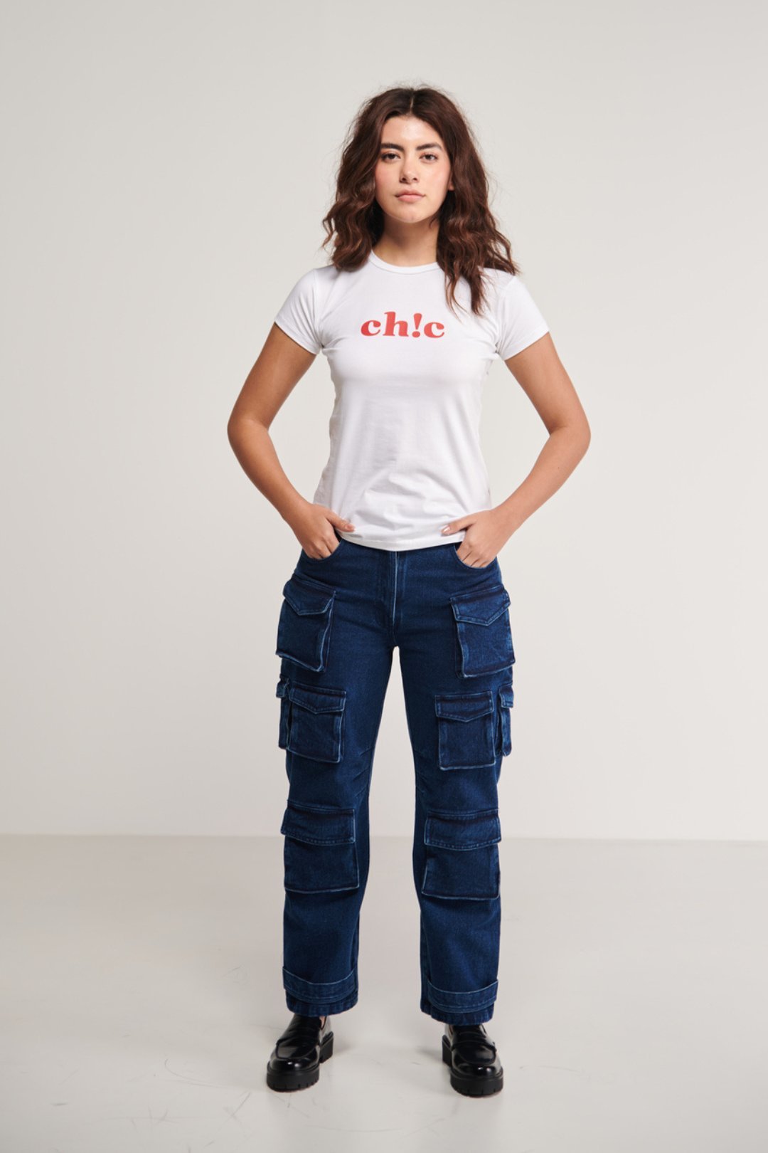 White Chic T - Shirt And Pocket Cargo Pants - Sotbella