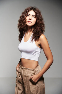 White Halter Neckline Tank Top-Sotbella