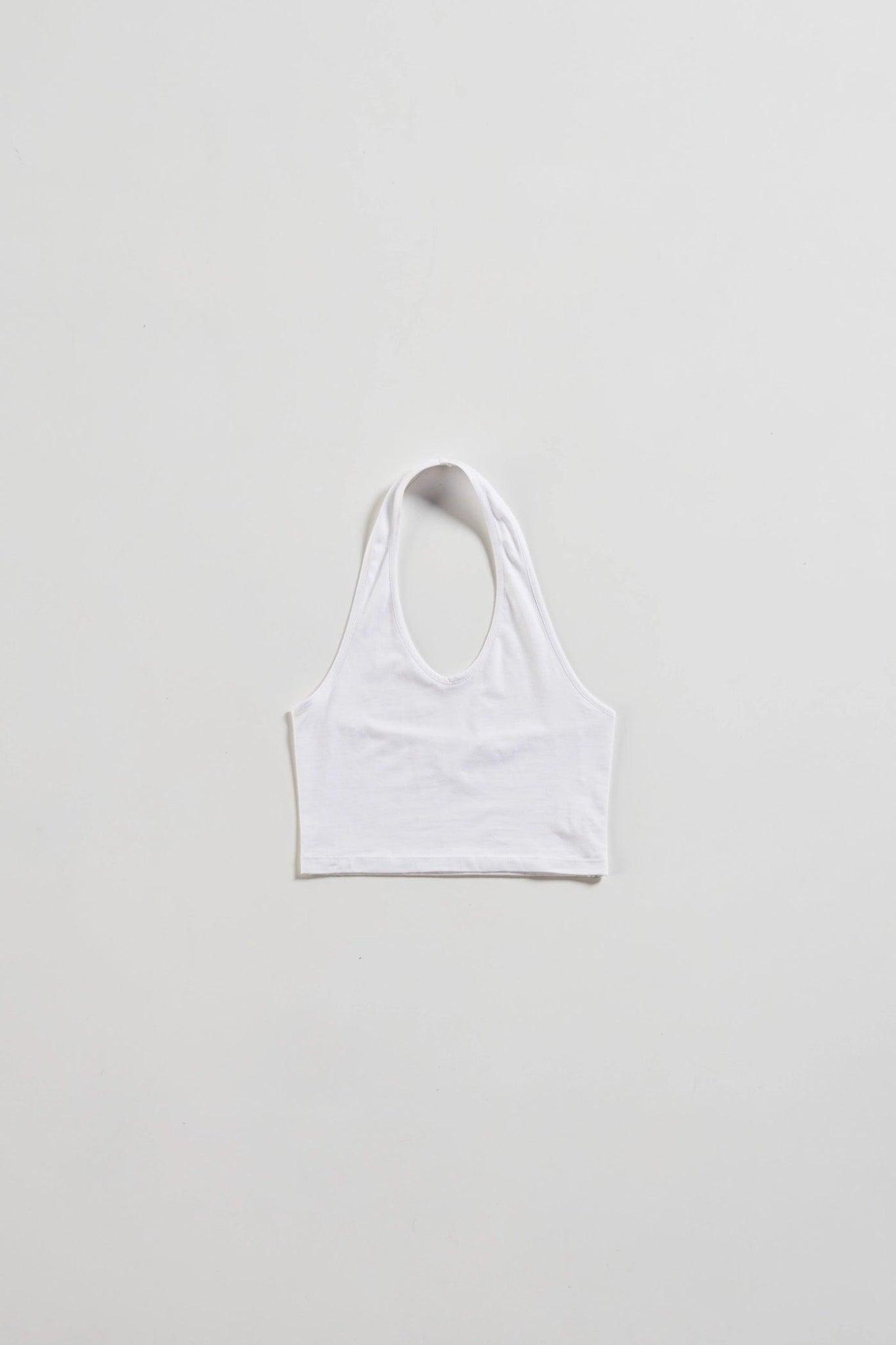 White Halter Neckline Tank Top-Sotbella