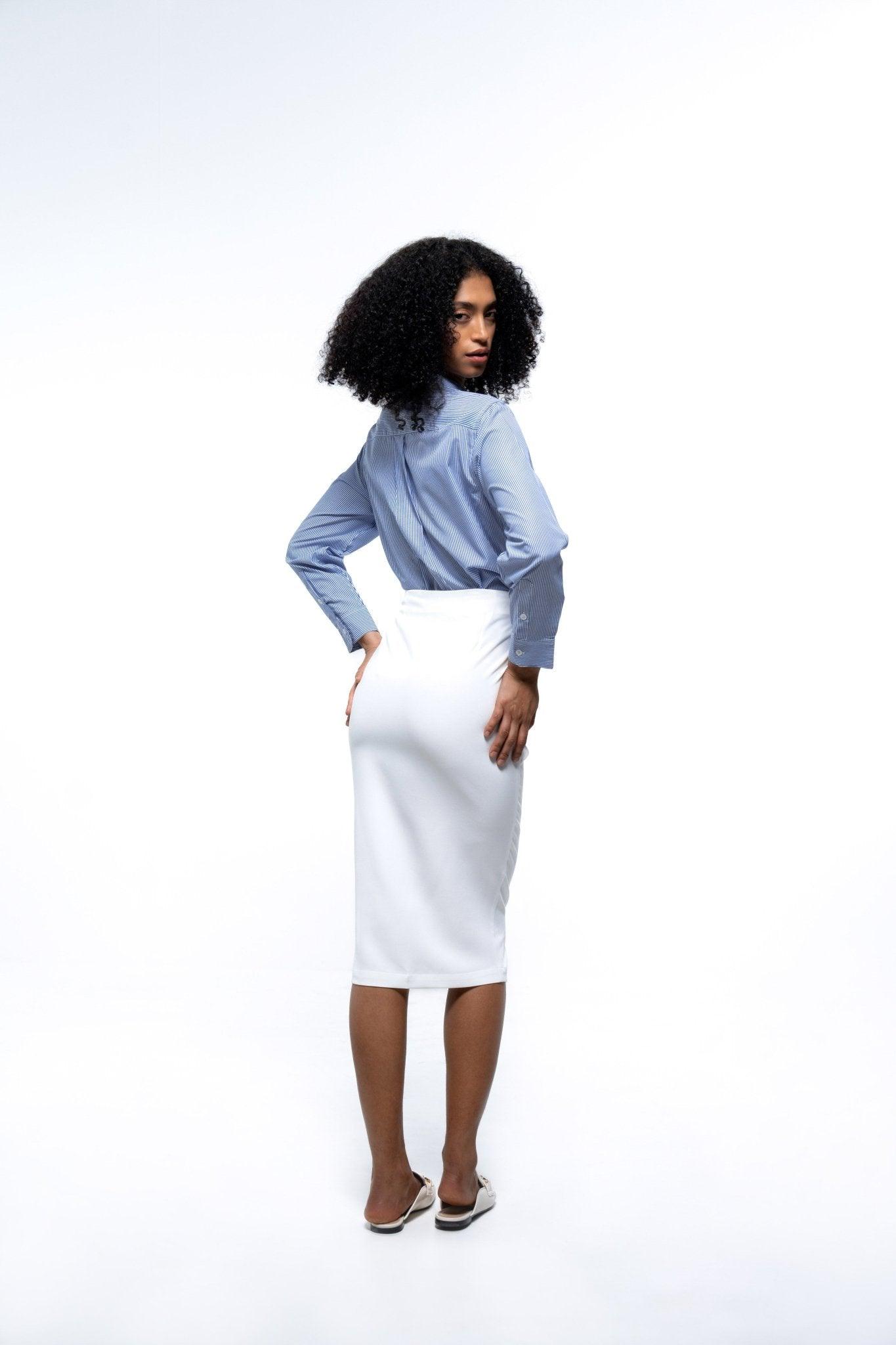 WHITE KNEE LENGTH PENCIL SKIRT WITH POCKETS – Sotbella