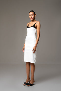 WHITE RIB MIDI DRESS WITH LACE DETAIL - Sotbella