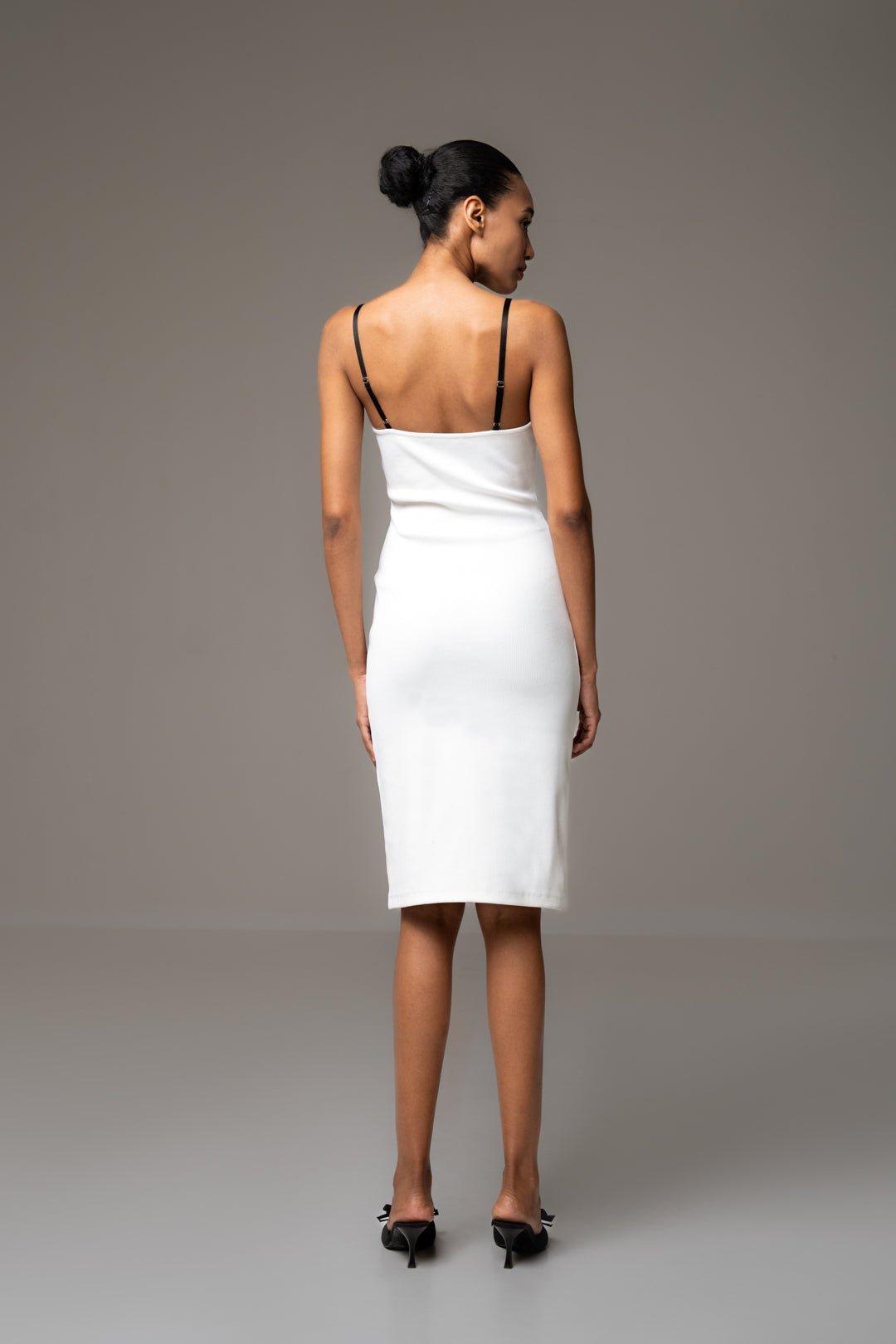 WHITE RIB MIDI DRESS WITH LACE DETAIL - Sotbella