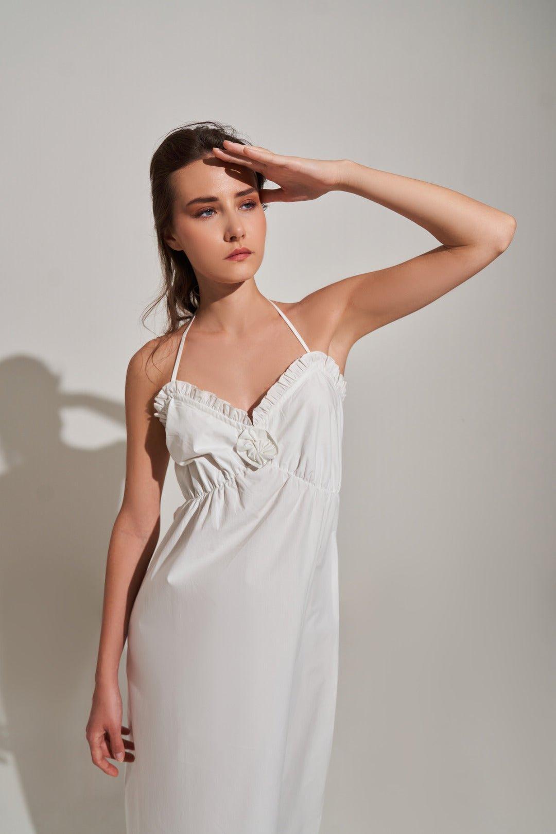 WHITE ROSE DELICATE MAXI DRESS - Sotbella