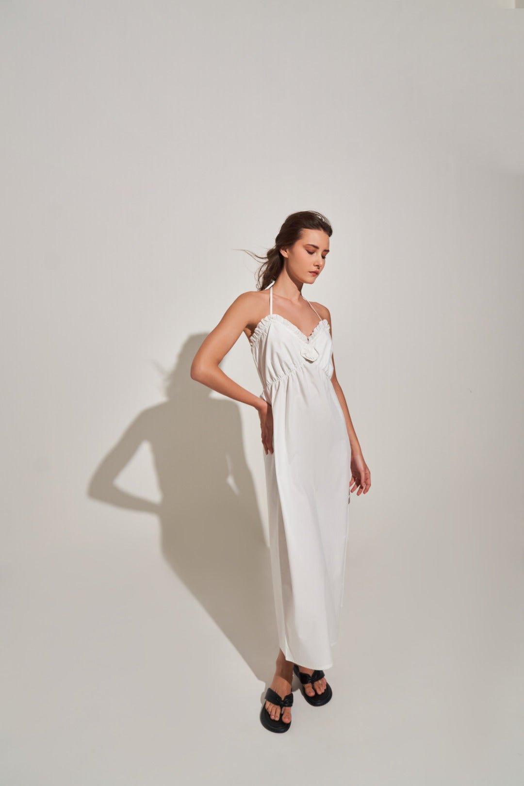 WHITE ROSE DELICATE MAXI DRESS - Sotbella