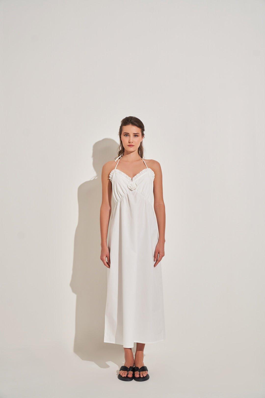 WHITE ROSE DELICATE MAXI DRESS - Sotbella