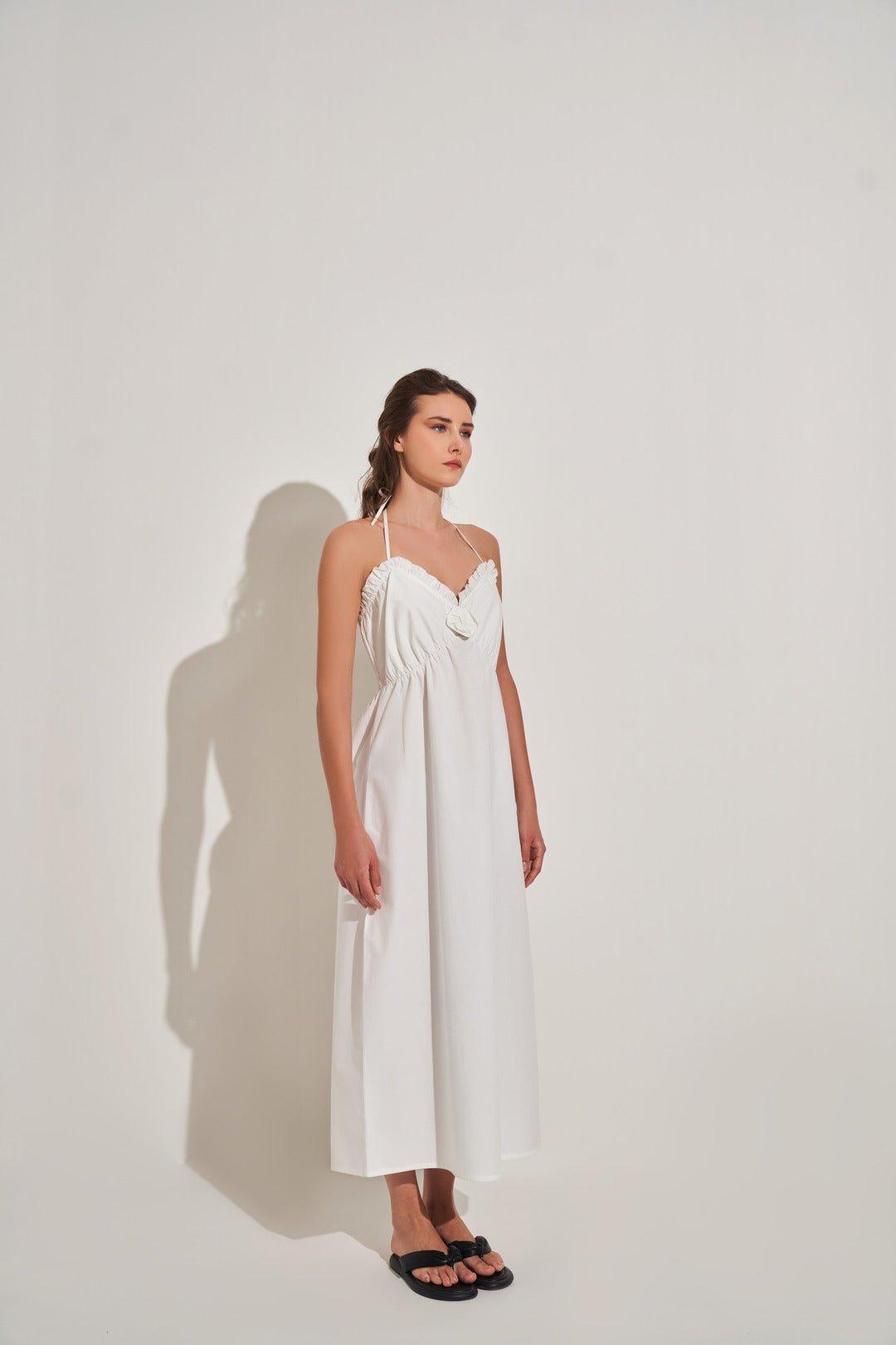 WHITE ROSE DELICATE MAXI DRESS - Sotbella