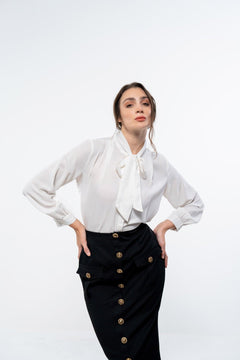 WHITE TIE NECK FLOWY SHIRT - Sotbella