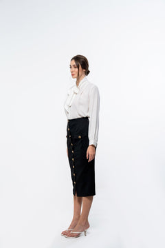 WHITE TIE NECK FLOWY SHIRT - Sotbella