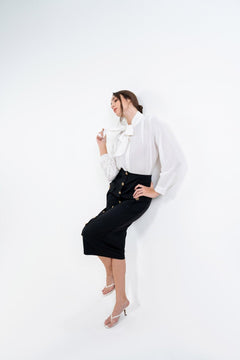 WHITE TIE NECK FLOWY SHIRT - Sotbella